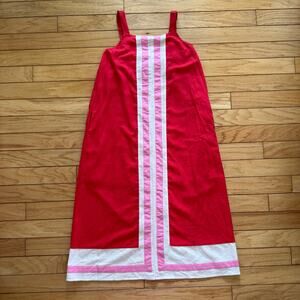 NWT Entro Red Pink Striped Medium Maxi Dress Camisole Top Resortwear Vacation